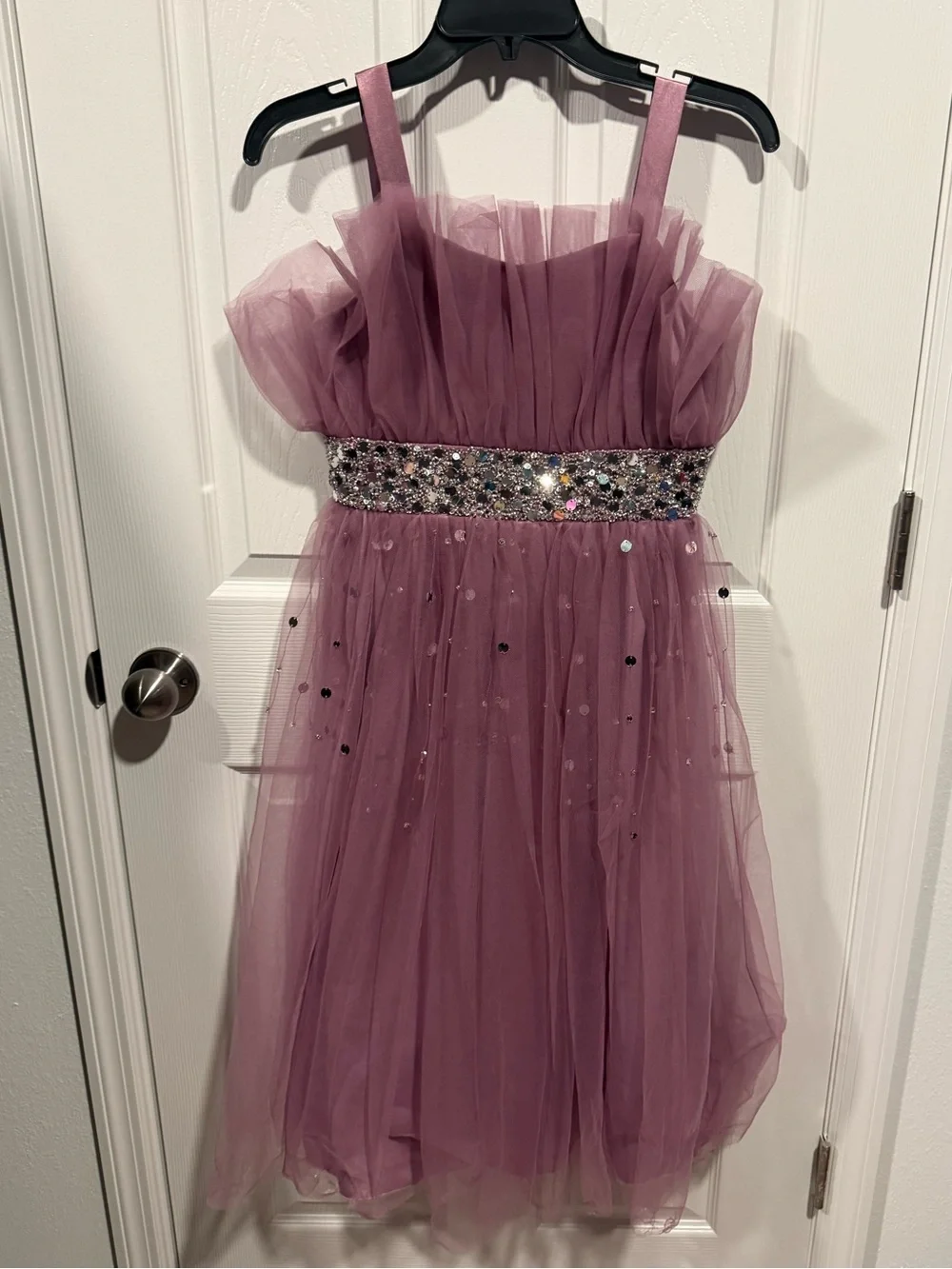 Xtraordinary Dusty Rose Tulle Party Dress with Sequin Waistband